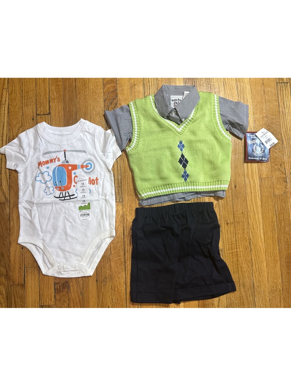NWT Baby Boy Size 12M Clothes Lot Happy Fellas 3pc Sweater Vest Set Jumping Bea